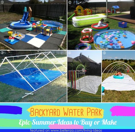 Creative Backyard Water Park Ideas Diy Water Activities Backyards, Backyard Water Activities For Kids, Diy Home Water Park, Splash Party Ideas Water Games, Birthday Party Water Activities, Backyard Waterpark Diy, At Home Water Birthday Party, Backyard Water Slide Party, Backyard Water Park Ideas