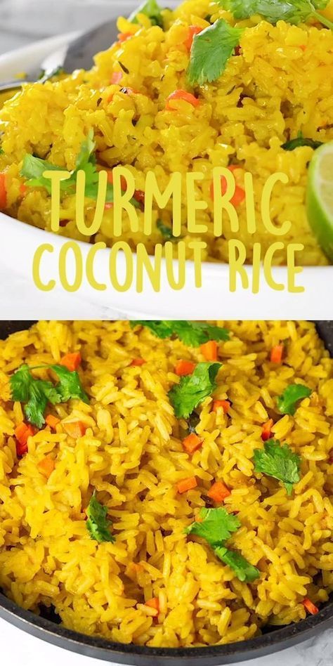 Turmeric Fried Rice, Rice With Coconut Milk Recipes, Brown Rice Recipes Seasoned, Pyrex Recipes, What To Do With Rice, Wfpb Dinner, Coconut Curry Rice, Rice Turmeric, Tumeric Rice