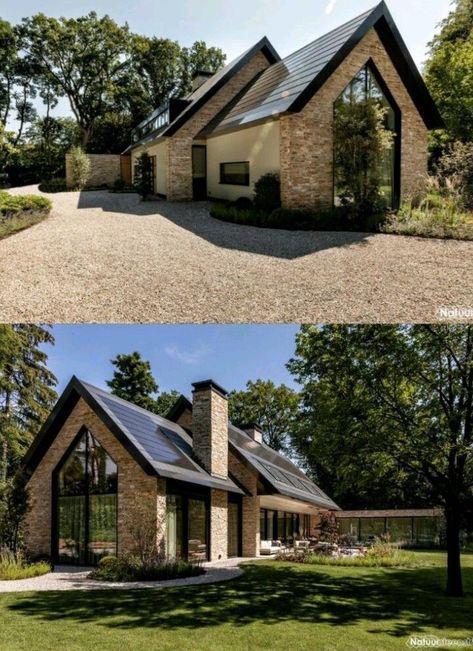 Modern Barn House, Casas Coloniales, Modern Barn, Pole Barn Homes, A Barn, Forest House, Barndominium Ideas, Stone Houses, Dream House Exterior