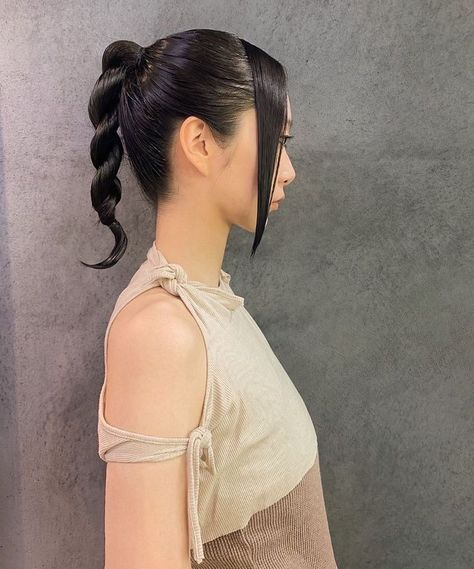 Aesthetic Side Profile, Gelled Hair, Hairstyle Ponytail, Hairstyle Braid, Braid Ponytail, Braid Hairstyle, How To Apply Lipstick, Fashion Illustration Dresses, Japan Style