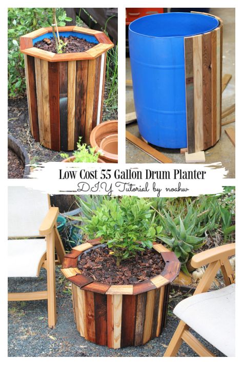 Low Cost 55 Gallon Drum Planter DIY Tutorial - DIY Tutorials 55 Gallon Drum Ideas Plastic Barrels, Diy Round Planter, 50 Gallon Drum Garden, 55 Gallon Drum Planter, 50 Gallon Drum Ideas, 5 Gallon Bucket Planter Ideas, Plastic Barrel Projects, 55 Gallon Drum Ideas, Plastic Barrel Ideas