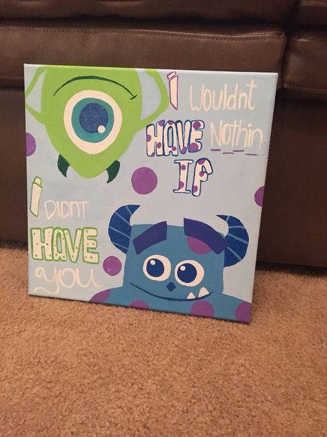 Disney Character Canvas Painting, Monsters Inc Painting Canvases, Disney Canvas Paintings Easy, Monsters Inc Painting, Disney Paintings On Canvas, Simple Disney Paintings, Disney Canvas Art Ideas, Disney Paintings Easy, Artwork Diy Paintings