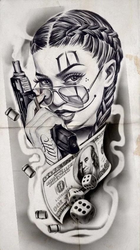 Chicano Art Tattoos Gangsters, Gangsta Tattoos For Women, Gangster Tattoo Ideas, Cholo Tattoo Ideas, Chicana Tattoos, Chicano Woman, Chicano Tattoos Gangsters, Tattoo Gangster, Chicanas Tattoo