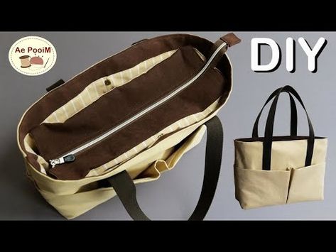 How to make a large zipper tote bag with multi-pockets - YouTube Multi Pocket Bag Pattern, Zippered Tote Bag Pattern, Zippered Tote Bag Tutorial, Backpack Project, Diy Tote Bag Design, Multi Pocket Bag, Leather Work Bag, Tote Bag With Zipper, Diy Tote