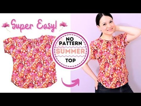 How to sew and draft this super EASY summer top WITHOUT shoulder seams (yep) - let's get sewing! - YouTube Sewing Womens Tops, Simple Blouse Pattern, Blouse Pattern Free, Summer Top Pattern, Sewing Top, Sewing Blouses, Sewing Tops, Shirt Sewing Pattern, Fashion Sewing Tutorials