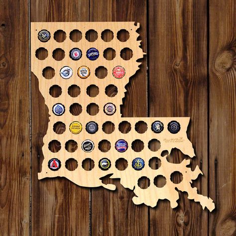 Louisiana Beer Cap Map Wall Décor Home Wet Bar, Sun Wall Decor, Starburst Wall Decor, Beer Cap, Medallion Wall Decor, Beer Bottle Caps, Stars Wall Decor, Fish Wall Decor, Beer Caps