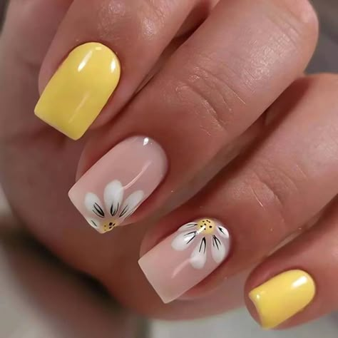 Amazon.com: RikView Square Press on Nails Medium Fake Nails Yellow Nails with Flowers Design Glossy Full Cover Nails for Women 24 PCS : Beauty & Personal Care Press On Nails Black, Colored Nail Tips, Ballet Nails, Summer Manicure, Nail Tip, Nails Black, Stick On Nails, Yellow Nails, Black Butterfly