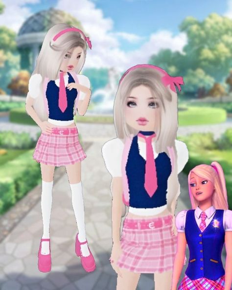 Barbie Princess Charm School Outfit Dress To Impress, Barbie Charm School Dress To Impress, Barbie School Outfit, Princess Charm School Dress To Impress, Dress To Impress Roblox Princess, Back To School Outfit Dress To Impress, Dti School Ideas, School Dress To Impress Outfits, Back To School Outfits Dress To Impress