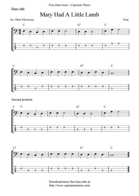 guitar songs for beginners mary had a littel lamb | Free bass tab sheet music, Mary Had A Little Lamb Bass Sheet Music, Guitar Songs For Beginners, Guitar Tabs Songs, Ukulele Chords, Double Bass, Free Sheet Music, Ukelele, Guitar Tabs, Guitar Songs