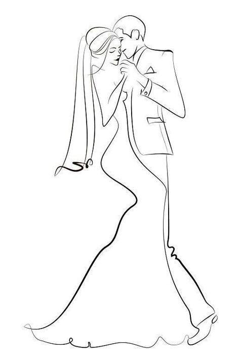 Wedding Drawing, Line Art Drawing, Wedding Clip, Wedding Illustration, Pola Sulam, Line Art Design, Wedding Clipart, Wedding Dress Pictures, Outline Art