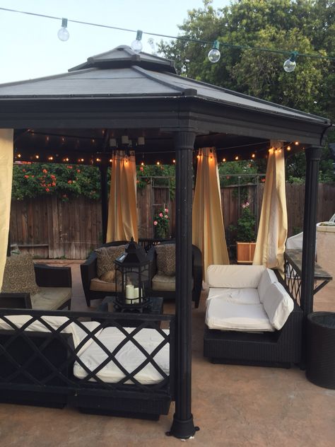 Gazebo Painted Gazebo, Diy Gazebo Decorating Ideas, Gazebo Paint Color Ideas, Gazebo Deck Ideas, Black Gazebo Ideas, Small Backyard Gazebo Ideas, Screened In Gazebo Ideas Backyard, Metal Gazebo Decorating Ideas, Gazebo With Curtains