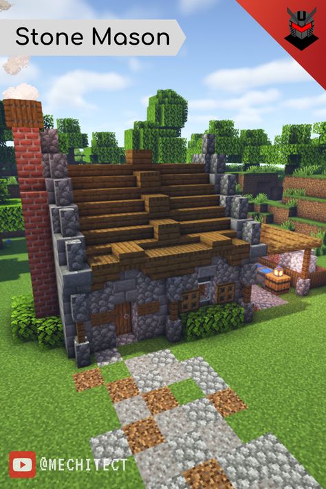 Stone Building Minecraft, Mason House Minecraft, Minecraft Stone Mason Shop, Stone Mason House Minecraft, Minecraft Stone House Simple, Minecraft Stonemason Workshop, Minecraft Stone Mason House, Minecraft Mason House, Minecraft Stone Mason