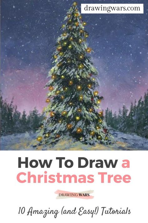 Oil Pastel Tree Tutorial, Christmas Trees Drawing, How To Draw A Christmas Tree, Draw A Christmas Tree Easy, Christmas Tree Drawings, Christmas Tree Step By Step, Draw A Christmas Tree, Christmas Tree For Kids, Christmas Tree Kids