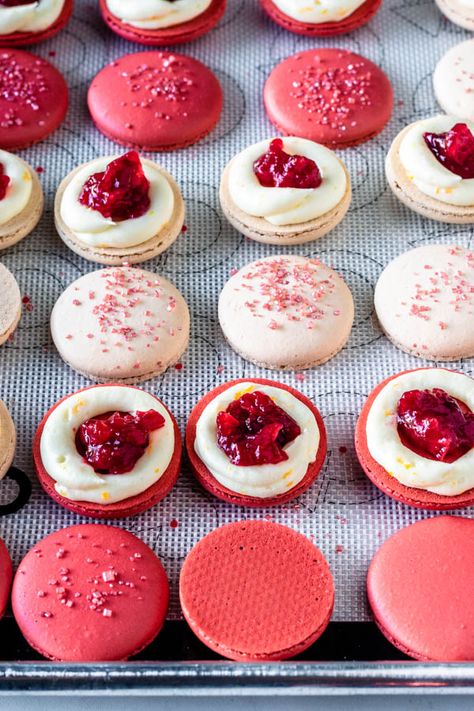 Thanksgiving Macarons, Cranberry Macarons, Aesthetic Baking Recipes, Baking Recipes Aesthetic, Baking Recipes For Beginners, Macarons Flavors, Holiday Macarons, Cranberry Sandwich, Diy Christmas Gift Wrapping