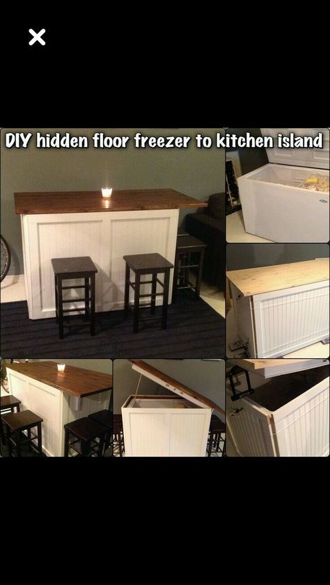 Hide Chest Freezer Ideas, Deep Freezer Makeover, Hiding Deep Freezer, Freezer Makeover, Deep Freezer, Deep Freeze, Chest Freezer, Basement Renovations, Collage Artists