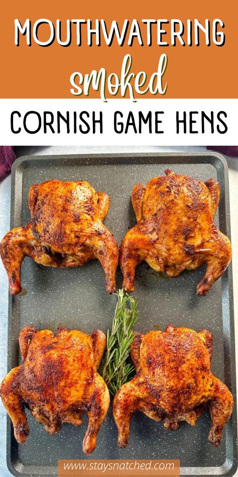 Meat To Put On The Smoker, Cornish Game Hen Recipes Smoked, Smoked Cornish Game Hen Recipes, Cornish Hen Smoker Recipe, Smoked Cornish Hens In Electric Smoker, Smoked Game Hens, Bbq Cornish Game Hen Recipes, Cast Iron Smoker Recipes, Smoked Cornish Hens In Pellet Smoker