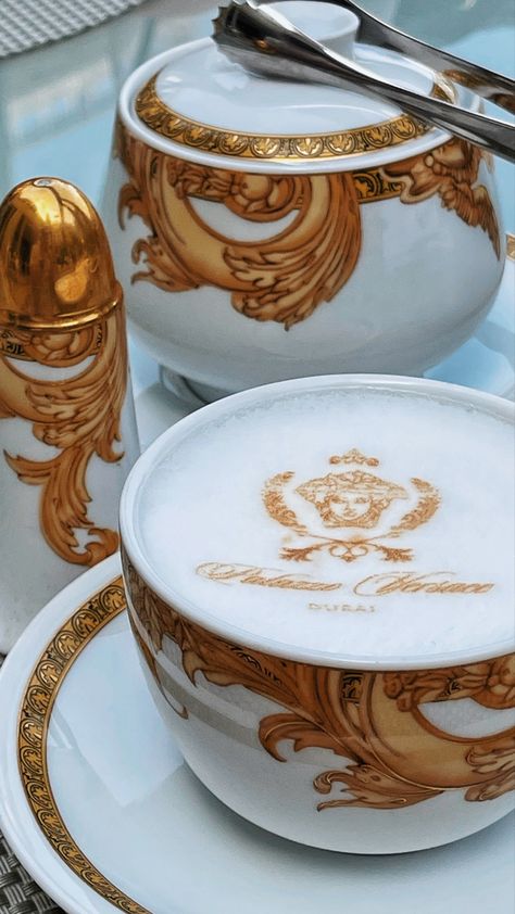 @versaceofficial #style #posh #luxury #versace #coffeeaddict #coffee #morning Coffee Luxury Aesthetic, Versace Hotel Dubai, Versace Hotel, Luxury Cafe, Pasta Making Class, Vintage Tea Parties, Expensive Coffee, Coffee Aesthetics, Billionaire Lifestyle Luxury Living