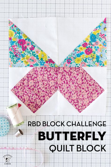 RBD Challenge Block 8; Butterfly Quilt Block Pattern | Polka Dot Chair Butterfly Quilt Block Pattern, Butterfly Quilt Block, Butterfly Quilt Pattern, Pinwheel Quilt Block, Churn Dash Quilt, Pinwheel Block, Polka Dot Chair, Butterfly Quilt, Quilt Block Patterns Free