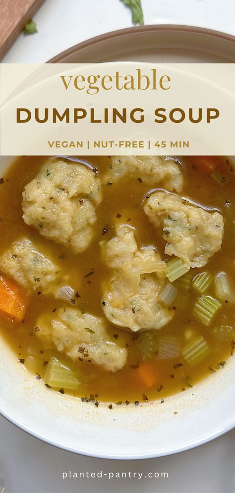 This Vegan Dumpling soup is a plant-based twist on a beloved classic. This recipe brings together tender dumplings, hearty vegetables, and flavorful broth for a comforting meal that’s both delicious and satisfying. Vegan Dumpling Soup, Vegetable Dumpling Soup, Vegetarian Dumpling, Easy Vegan Soup, Vegan Pot Pies, Vegan Dumplings, Vegetable Dumplings, Dumpling Soup, Refined Sugar Free Recipes