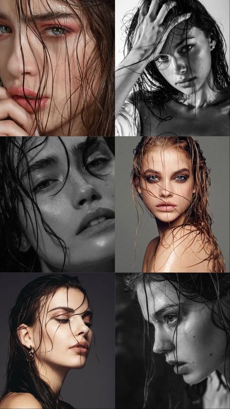 Wet Hair Poses, Portfolio Shoot Ideas Women, Wet Look Photoshoot, Wet Look Makeup, Wet Hair Photoshoot, Photo Shots Ideas, Wet Makeup, Portret Feminin, Studio Portrait Photography