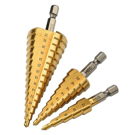 ELEOPTION High Speed Step Drill Bits Set For Metal Hss Titanium Metric With Size 412mm/420mm/432mm Total 15 Step And 3 Piece Set For DIY Woodworking Metal Punching Tools -- See the picture link even more details. (This is an affiliate link). #woodworkingtools Tool Wall Storage, Electrical Hand Tools, Cone Drills, Metal Steps, Vintage Hand Tools, Step Drill, Hand Tool Set, Drilling Tools, Hand Tool Sets