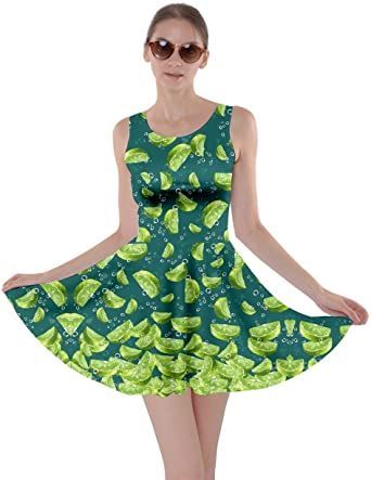 CowCow Womens Summer Avocado Coconut Papaya Lemon Strawberry Fruits Vegetables Skater Dress, XS-5XL Cow Dress, Strawberry Shirt, Spring Prints, Strawberry Fruit, Strawberries And Cream, Fruits Vegetables, Pink Background, Papaya, Skater Dress