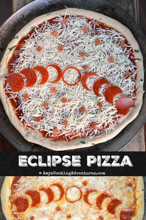 Eclipse Pizza is a super fun way to celebrate the total solar eclipse! #DarkRecipes #SolarEclipse Eclipse Pizza, Eclipse Themed Food, Solar Eclipse Kids, Solar Eclipse Party, Eclipse Activities, Solar Eclipse Activity, Total Eclipse Of The Heart, Eclipse Party, 2024 Eclipse