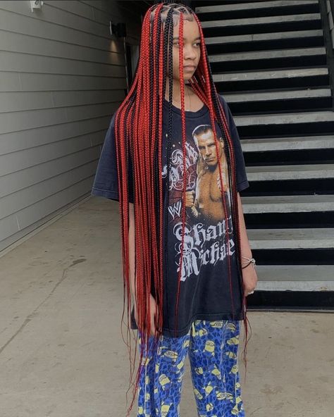 When your stylist hands are undefeated 🔥 Blessed Hands: @Thebratzpalace_inc #redbraids #Kneelengthbraids #knotlessbraids #redboxbraids Long Knee Length Knotless Braids, Red Medium Boho Knotless Braids, Knotless Box Braids Knee Length, Black And Red Knotless Braids, Red And Black Knotless Braids, Red Knotless Box Braids, Red And Black Box Braids, Red Knotless, Red Box Braids