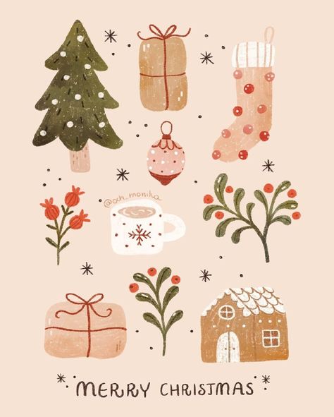 Neutral Christmas Illustration, Sabrinacore Aesthetic, Christmas Illustration Drawing, Xmas Cards Illustration, Modern Christmas Illustration, Christmas Card Art Ideas, Christmas Card Aesthetic, Christmas Aesthetic Art, Aesthetic Christmas Cards