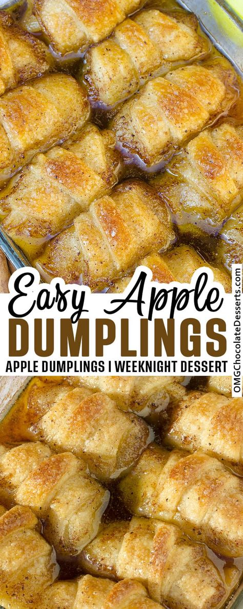 This warm and comforting recipe for apple dumplings is incredible by itself or served with ice cream. Tender sliced apples wrapped in a fluffy biscuit, smothered in a maple-brown sugar sauce. Apple Sweets, Easy Apple Dumplings, Apple Dumpling Recipe, Apple Dumpling, Apple Crumb Cakes, Apple Recipes Easy, Desserts Healthy, Apple Dumplings, Apple Dessert Recipes