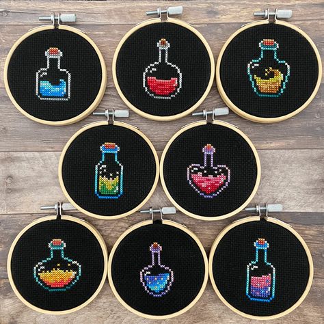 Magic Potion Cross Stitch Pattern Set Mini Cross Stitch - Etsy Canada Potion Cross Stitch Pattern, Embroidery Dragon Pattern, Cross Stitch Patterns Mini, Black Aida Cross Stitch, Cross Stitch On Black Fabric, Mini Halloween Cross Stitch, Cross Stiches Ideas Easy, Tiny Cross Stitch Patterns Minis, Mini Cross Stitch Patterns Free