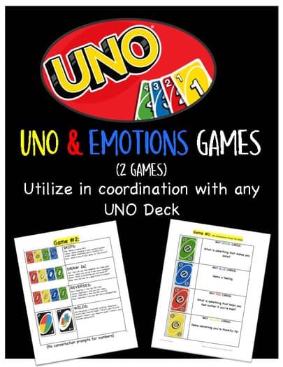 Uno and Emotions Games; Explore Feelings with Uno Game (2 Games in 1) Printable Emotions Game, Uno Game, Play Therapy Activities, Counseling Games, Therapy Interventions, Coping Skills Activities, Social Emotional Activities, Mental Health Activities, Social Skills Groups