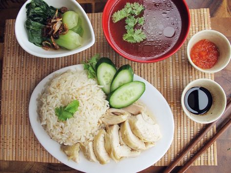 Hainanese Chicken Rice Set. http://www.seriouseats.com/recipes/2013/08/hainanese-chicken-rice-set-recipe.html Hainese Chicken Rice, Hainese Chicken, Hainanese Chicken Rice, Hainanese Chicken, Moist Chicken, Kecap Manis, Homemade Chicken Stock, Poached Chicken, Fried Shallots