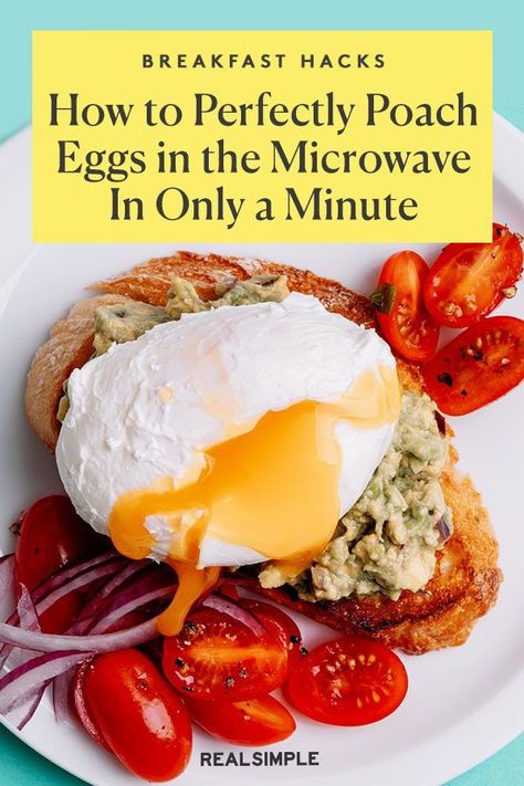 Microwave Poached Eggs Are My Go-To Weekday Breakfast Hack and They Only Take a Minute to Make | We share this editor-tested and approved way to easily poach an egg in the microwave in one minute and only using water for a healthy and easy breakfast. To upgrade these one-minute microwave poached eggs, try them with chile butter and yogurt, or on top of your next savory toast for a quick egg breakfast. #recipeideas #realsimple #breakfastrecipes #breakfastideas #easybreakfastrecipes Quick Egg Breakfast, Microwave Poached Eggs, Poached Eggs Microwave, Egg In The Microwave, Savory Toast, Eggs In The Microwave, Healthy And Easy Breakfast, Microwave Cooking Recipes, Easy Poached Eggs