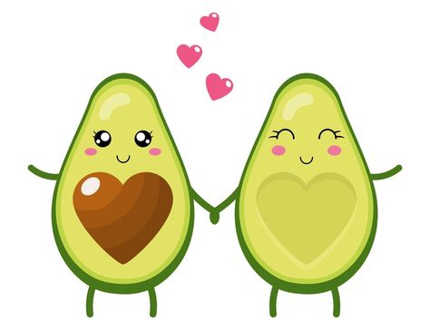 Avocado Art Illustration, Love Cute Cartoon, Couples Emoji, Avocado Couple, Cartoon Avocado, Avocado Art, Couple Holding Hands, Cute Avocado, Valentine Clipart