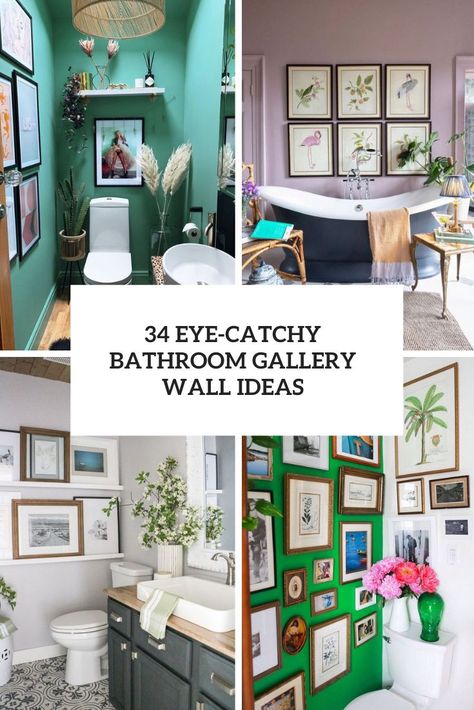 eye catchy bathroom gallery wall ideas cover Tan And White Bathroom, Artsy Bathroom, Gallary Wall, Stained Dresser, Gray Bathroom Walls, Bathroom Gallery Wall, Light Green Walls, Green Tile Bathroom, Gallery Wall Ideas