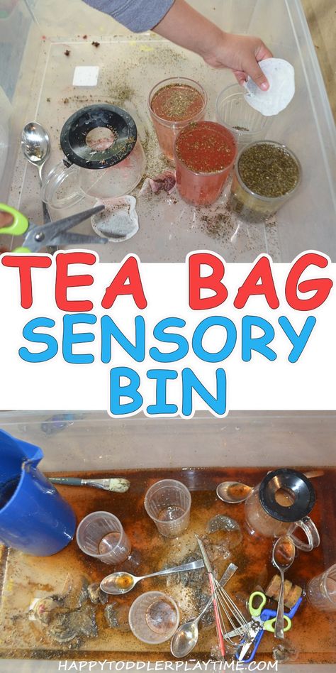 Tea Bag Sensory Bin – HAPPY TODDLER PLAYTIME Tea Sensory Play, Tea Sensory Bin, Tuff Tray Science, Sensory Tray Ideas Toddlers, Water Play Eyfs, Science Sensory Bin, Toddler Messy Play, Messy Play Ideas, Messy Play Activities