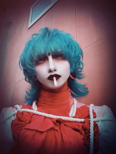 Vkei Hair Styles, Short Vkei Hair, Harajuku Curly Hair, Scene Hair Wig, Blue Alt Hair, Piskel Art, Pastel Goth Fashion, Beautiful Disaster, Pretty Hair Color