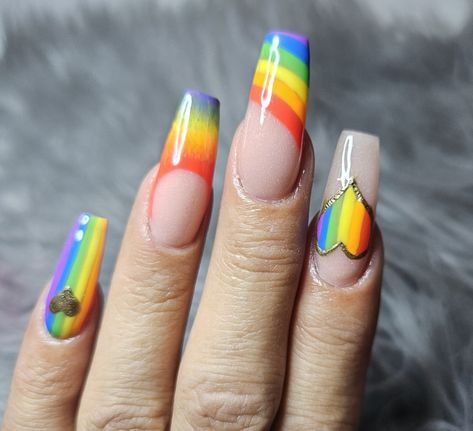 Rainbow nails ready for pride season. Bi Pride Nails, Pride Month Nails, Pride Nails Designs, Pride Nail, Pride 2024, Pride Nails, Rainbow Nails Design, Rainbow Nail, Summer Acrylic