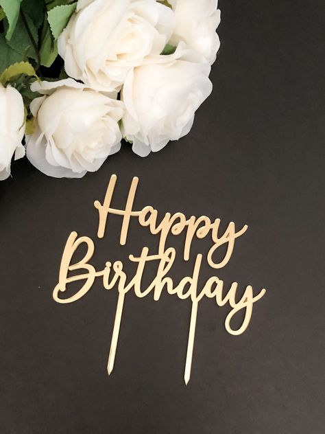 Happy Birthday Glam, Black Happy Birthday Cake, Black Happy Birthday, Card Table Sign, Dessert Decor, Birthday Glam, Happy Birthday Tag, Diy Dessert, Rose Gold Party Decor