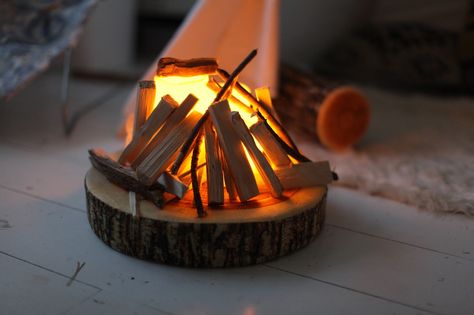 Canvas Teepee, Indoor Camping, Camping Lamp, Log Fires, Diy Camping, Led Candles, Miniature Fairy Gardens, Diy Lamp, Campfire