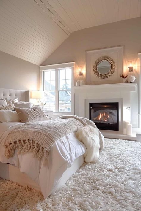 French Country Living Room Decor, Country Living Room Decor, Cozy Bedroom Ideas, French Country Living, Bedroom Upgrade, Bedroom Design Inspiration, French Country Living Room, White Fireplace, Cama King