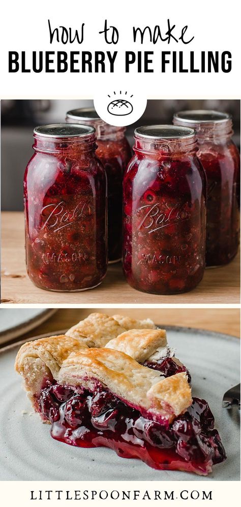 Canning Pie Filling With Clear Jel, Canned Pie Filling Recipes, Best Blueberry Pie Filling, Canning Blueberries, Pie Filling Canning, Frozen Blueberry Pie, Blueberry Pie Filling Recipes, Little Spoon Farm, Creative Canning