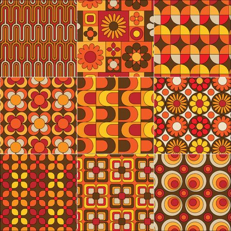 Download the mod seamless yellow orange brown patterns 342634 royalty-free Vector from Vecteezy for your project and explore over a million other vectors, icons and clipart graphics! Retro Fabric Patterns, 70s Interior Design, Lego Print, Orange Color Palettes, Retro Graphic Design, Abstract Pattern Design, Motif Vintage, Retro Fabric, Pattern And Decoration