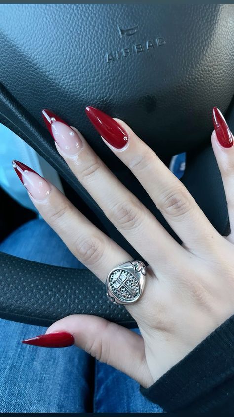 Shellac Nails Fall, Deep Red Nails, Kutek Disney, Wine Nails, Red Acrylic Nails, October Nails, Cherry Nails, Nagel Tips, Smink Inspiration