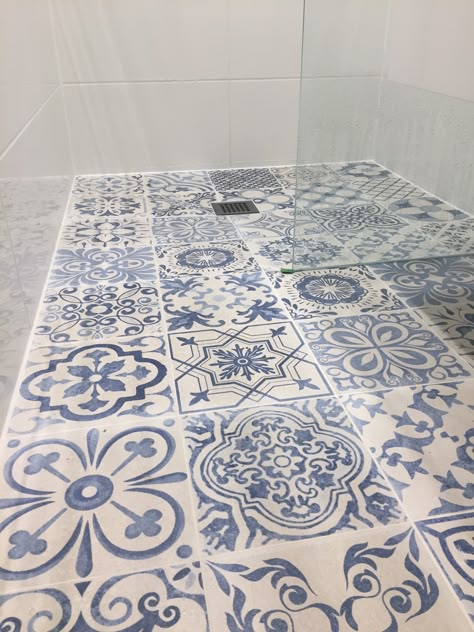 Blue Floor Bathroom, Floor Tiles Hallway, Blue Mosaic Tile Bathroom, Blue Mosaic Bathroom, Blue Floor Tile, Patterned Bathroom Tiles, Mosaic Bathroom Tile, Blue Bathroom Tile, Blue Mosaic Tile