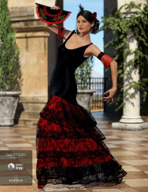 dForce Flamenco Dancer Outfit for Genesis 8 Female(s) | 3D Clothing for Daz Studio #dazstudio Dancer Outfit, Flamenco Costume, Spanish Dance, Uniform Costume, 3d Clothing, Spanish Dancer, Dancer Dress, Flamenco Dancer, Spanish Woman