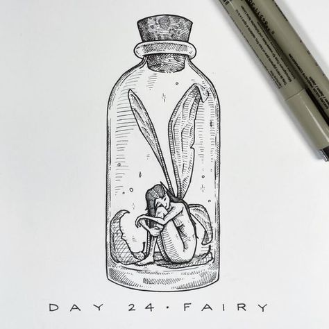 Whimsical Ink Drawing. Bottle Drawing, Fantasy Drawings, Art Tools Drawing, Ink Drawings, Amazing Art Painting, Hand Art, Book Art Drawings, Art Drawings Sketches Simple, Ink Pen Drawings