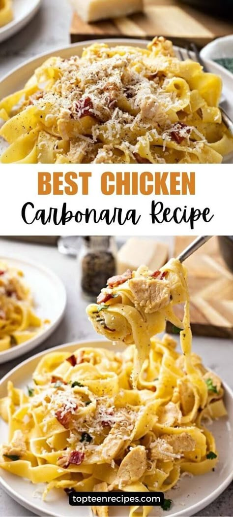 Best Chicken Carbonara Recipe - Top Recipes Taste Of Home Fettuccine Carbonara, Best Chicken Carbonara, Cabanara Pasta Recipe Chicken Carbonara, Spaghetti Carbonara With Chicken, Carabas Recipes Copycat Pasta, Chicken Carbanerra Pasta, Hot Chicken Pasta Recipes, Instapot Chicken Carbonara, Cabinarra Pasta