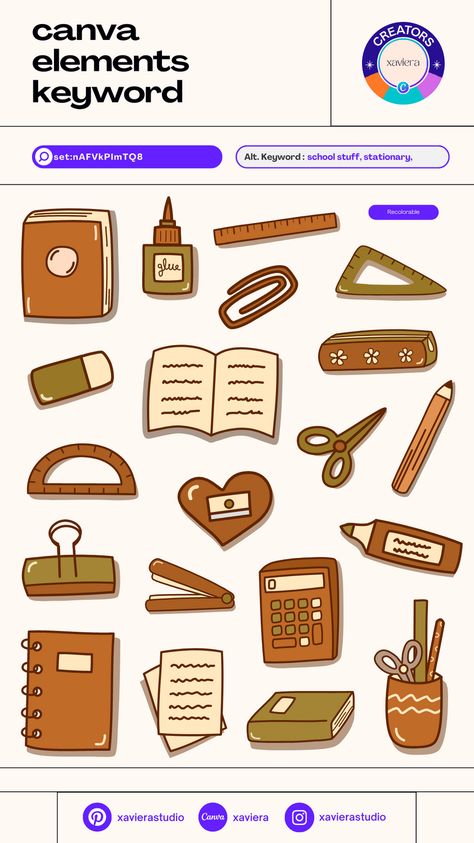 Canva element keyword for earthtone handdrawn school stuff stationary illustra Earth Tone Poster Design, Canva Stationary, Stationary Illustration, Canva Free Elements, Pixel Font, Keyword Elements Canva, Elements Canva, Canva Element Keyword, Canva Elements Keyword